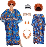 6Pcs Women Landlady Costume Caftan Dress Curly Wig Review halloween cosplay outfits