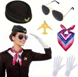 Flight Costume Set Beret Scarf White Gloves Sunglasses Review halloween costumes
