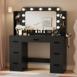 YESHOMY Vanity Desk with Large Lighted Mirror, Power Review makeup vanity with lights