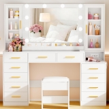 53.15″ Large Vanity Desk with Mirror and Lights,White Review makeup vanity