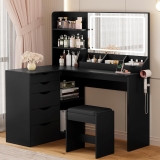 YESHOMY Vanity Desk with Lights and Mirror, L Shaped Review makeup vanity with lights