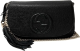 Gucci Soho Leather Flap Shoulder Bag Black Gold Tassel Review gucci bags