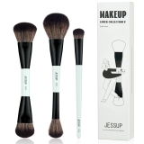 Jessup Face Makeup Brushes Blue 3pcs Double Ended Review makeup by mario