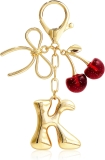Bubble Initial Letter Keychain with Bow & Cherry, Cute Review bag charms