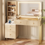 44” Fluted Vanity Desk with 32” Lighted Mirror & Power Review makeup vanity