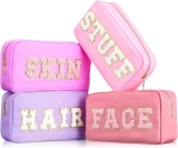 Cunno 4 Pcs Preppy Makeup Bags Chenille Letter Stuff Review makeup bag